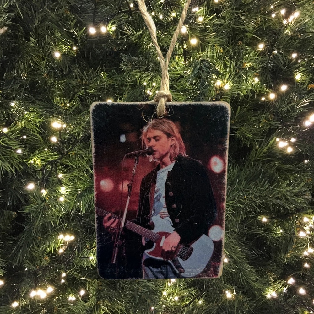 Kurt Cobain Nirvana Holiday Christmas Tree Ornament keepsake 3.5”x2.5” Hand Made
